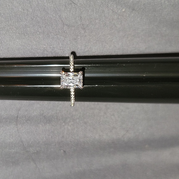 Emerald Cut Diamond Ring with Pave Diamond Mounting - Picture 1 of 9